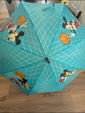 Vintage Mickey Mouse Umbrella Teal Basketball Disney (Adult Size)